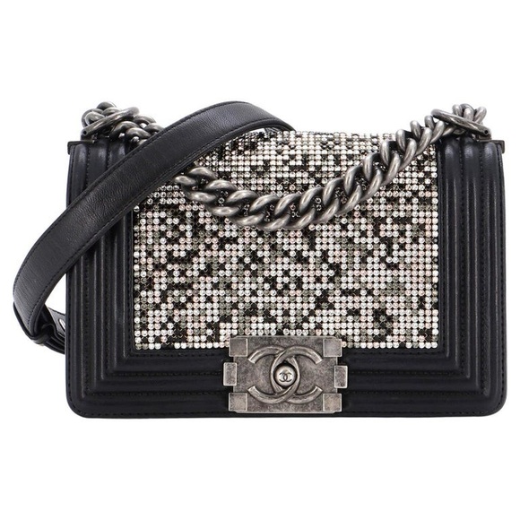 CHANEL Handbags - Chanel Black Embellished
Swarovski Crystal Boy Bag